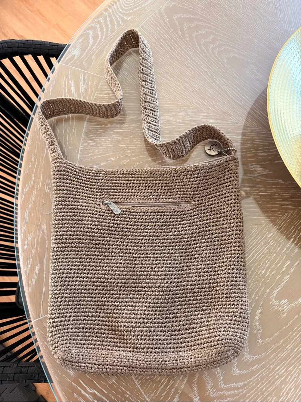 Handmade Knit Crossbody Bag in Taupe